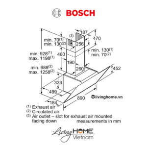 Máy hút mùi Bosch DWK97JQ60B - Gắn tường kính nghiêng 53dB 90cm