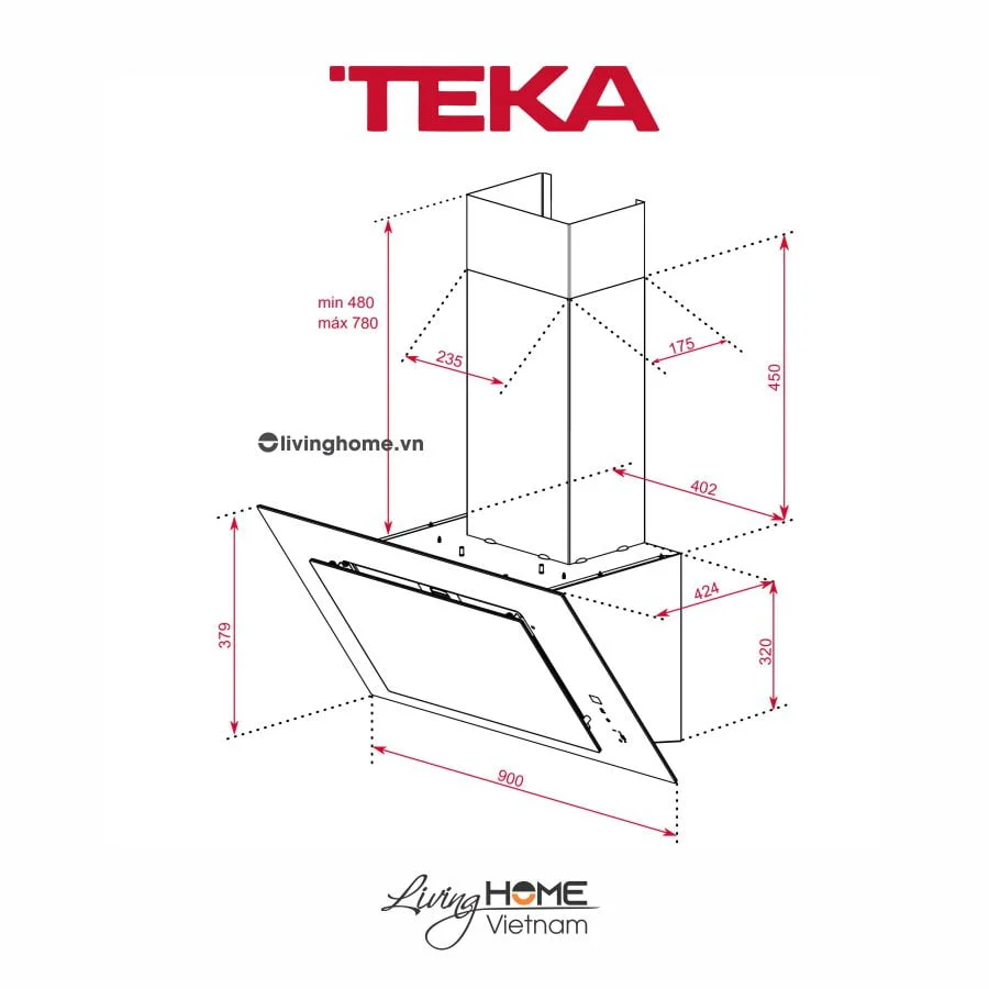 Máy hút mùi Teka DVT 98660 TBS BK áp tường màu đen hiện đại điều khiển cảm ứng - Ảnh 5