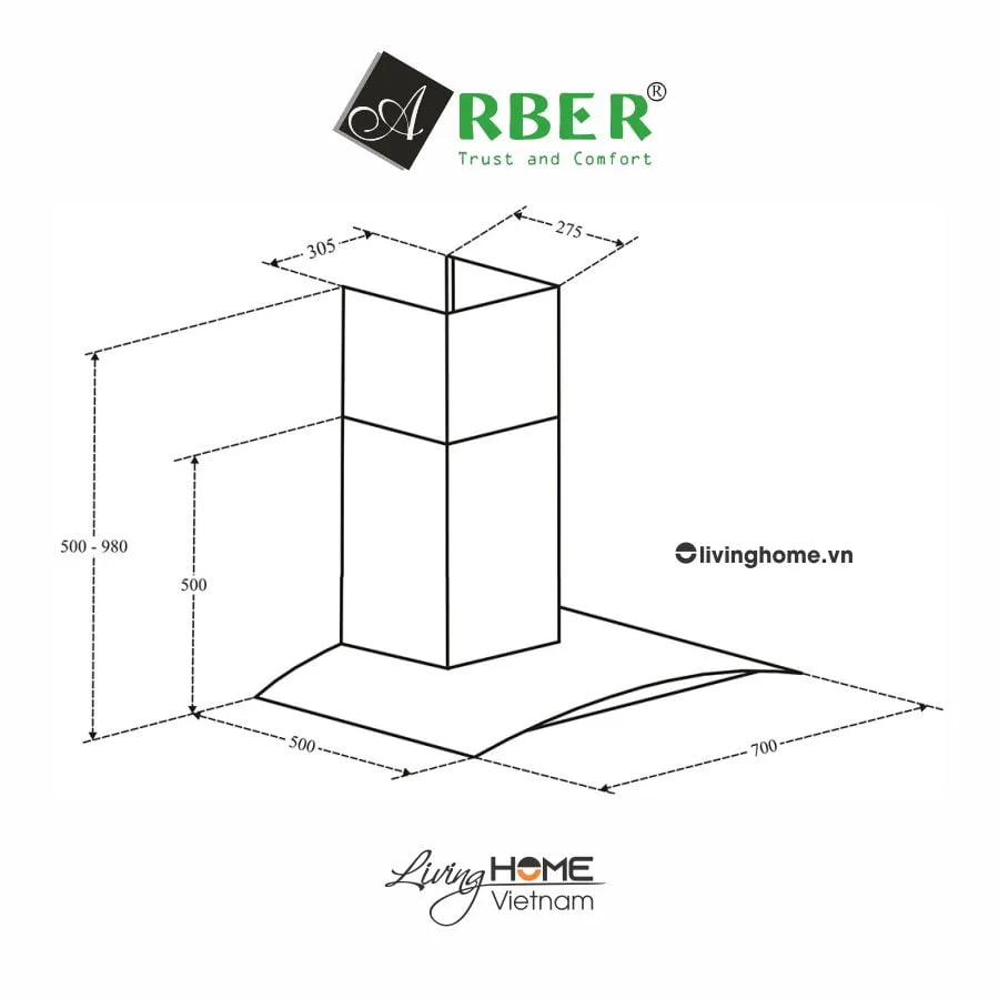 Máy hút mùi Arber AB700P inox chịu nhiệt 4 Máy hút mùi Arber AB700P inox chịu nhiệt - Ảnh 2