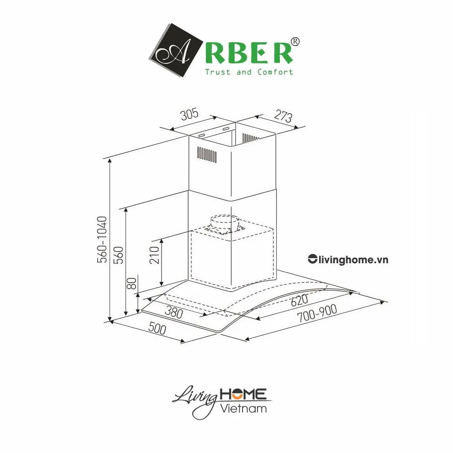 Máy hút mùi Arber AB900L 90cm kính cường lực chịu lực 4 Máy hút mùi Arber AB900L 90cm kính cường lực chịu lực - Ảnh 2