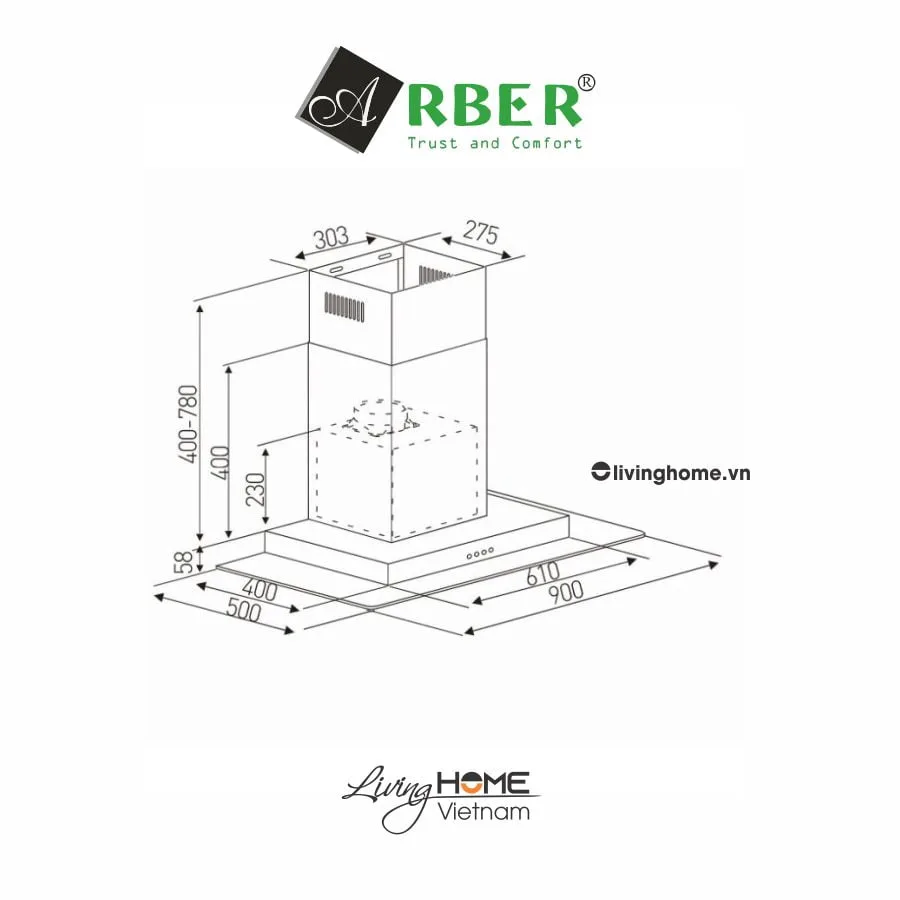 Máy hút mùi Arber AB900U Inox không gỉ 90cm - Ảnh 2