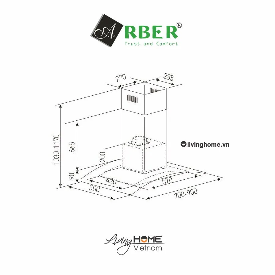 Máy hút mùi Arber ABTM01 inox sang trọng 70cm 4 Máy hút mùi Arber ABTM01 inox sang trọng 70cm - Ảnh 2