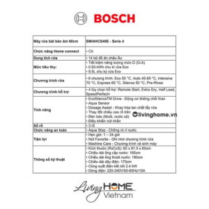 Máy rửa chén Bosch SMI4HCS48E - Bán âm 60cm 14 bộ 17 Máy rửa chén Bosch SMI4HCS48E - Bán âm 60cm 14 bộ