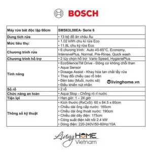 Máy rửa chén Bosch SMS63L08EA - Độc lập 12 bộ 60cm 12 Máy rửa chén Bosch SMS63L08EA - Độc lập 12 bộ 60cm