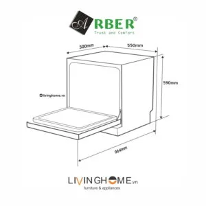 Máy rửa chén Arber ABMRB08 màu bạc dung tích 8 bộ bát đĩa tiêu chuẩn Châu Âu
