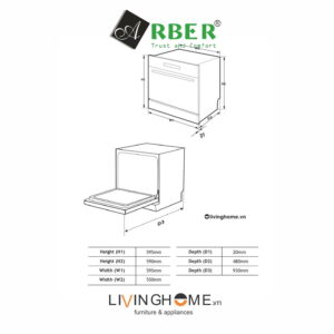 Máy rửa chén Arber ABMRB08GD dung tích 8 bộ bát dĩa 8 Máy rửa chén Arber ABMRB08GD dung tích 8 bộ bát dĩa