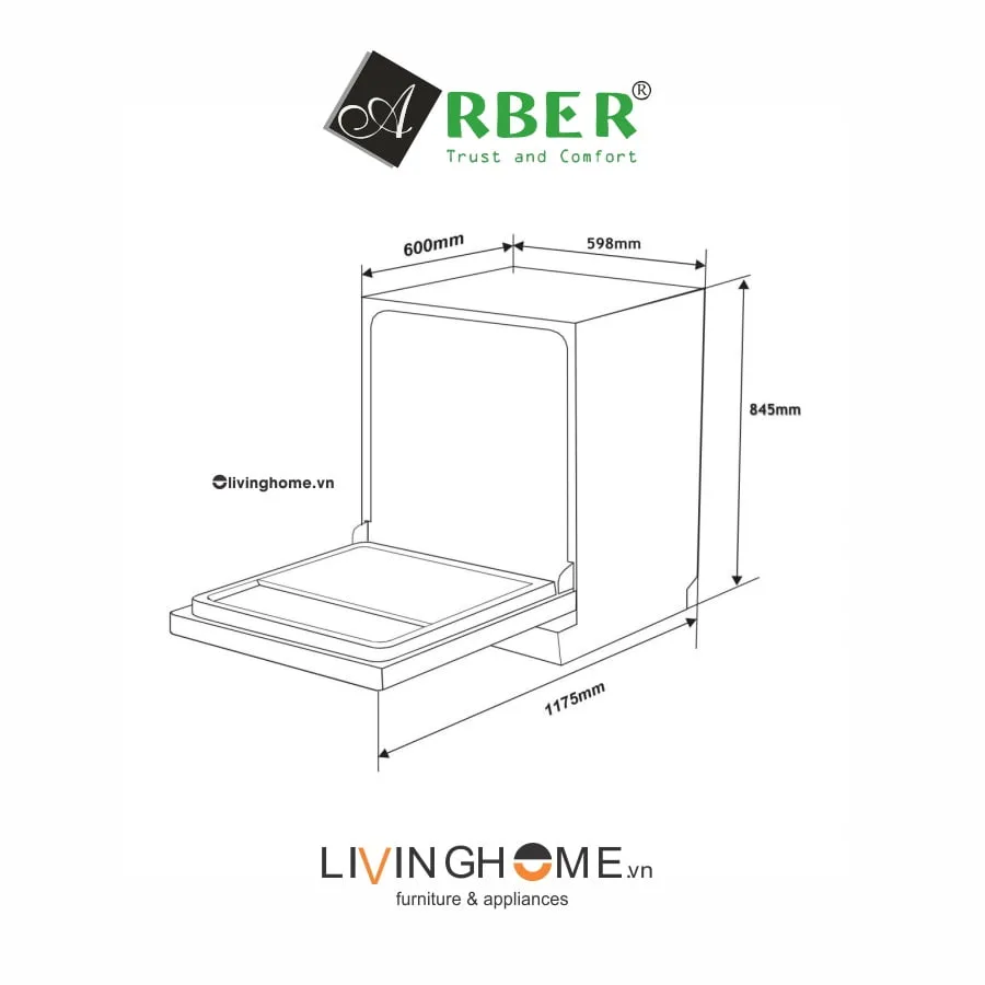 Máy rửa chén Arber MRB15-IND màu đen sang trọng 14 bộ bát dĩa chuẩn Châu Âu 6 Máy rửa chén Arber MRB15-IND màu đen sang trọng 14 bộ bát dĩa chuẩn Châu Âu - Ảnh 4