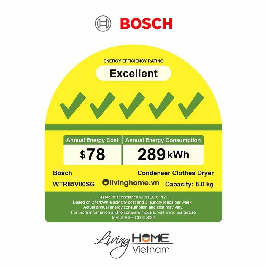 Máy sấy Bosch WTR85V00SG - Tụ hơi với bơm nhiệt 14 chương trình 8KG - Ảnh 8