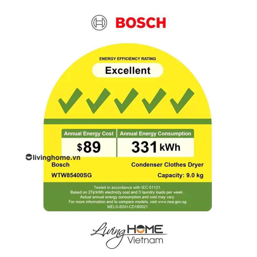 Máy sấy Bosch WTW85400SG - Tụ hơi với bơm nhiệt 14 chương trình 9KG 9 Máy sấy Bosch WTW85400SG - Tụ hơi với bơm nhiệt 14 chương trình 9KG - Ảnh 7