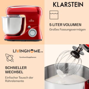 Máy trộn thực phẩm Klarstein KL-BELLA PICO 2G thiết kế nhỏ gọn với dung tích 5 Lít 9 Máy trộn thực phẩm Klarstein KL-BELLA PICO 2G thiết kế nhỏ gọn với dung tích 5 Lít