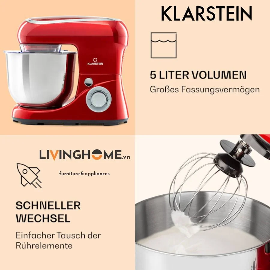 Máy trộn thực phẩm Klarstein KL-BELLA PICO 2G thiết kế nhỏ gọn với dung tích 5 Lít - Ảnh 4