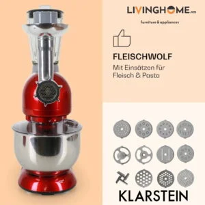 Máy trộn bột Klarstein KL-LUCIA ROSSA kết hợp 3 trong 1 trộn - xay - nhào 10 Máy trộn bột Klarstein KL-LUCIA ROSSA kết hợp 3 trong 1 trộn - xay - nhào