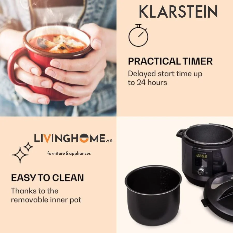 Nồi áp suất đa năng Klarstein KL-48L với 15 chương trình nấu mạnh mẽ 9 Nồi áp suất đa năng Klarstein KL-48L với 15 chương trình nấu mạnh mẽ - Ảnh 7