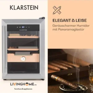 Tủ cigar Klarstein KL-EL PRESIDENT 37L được làm bằng gỗ tuyết màu đen sang trọng