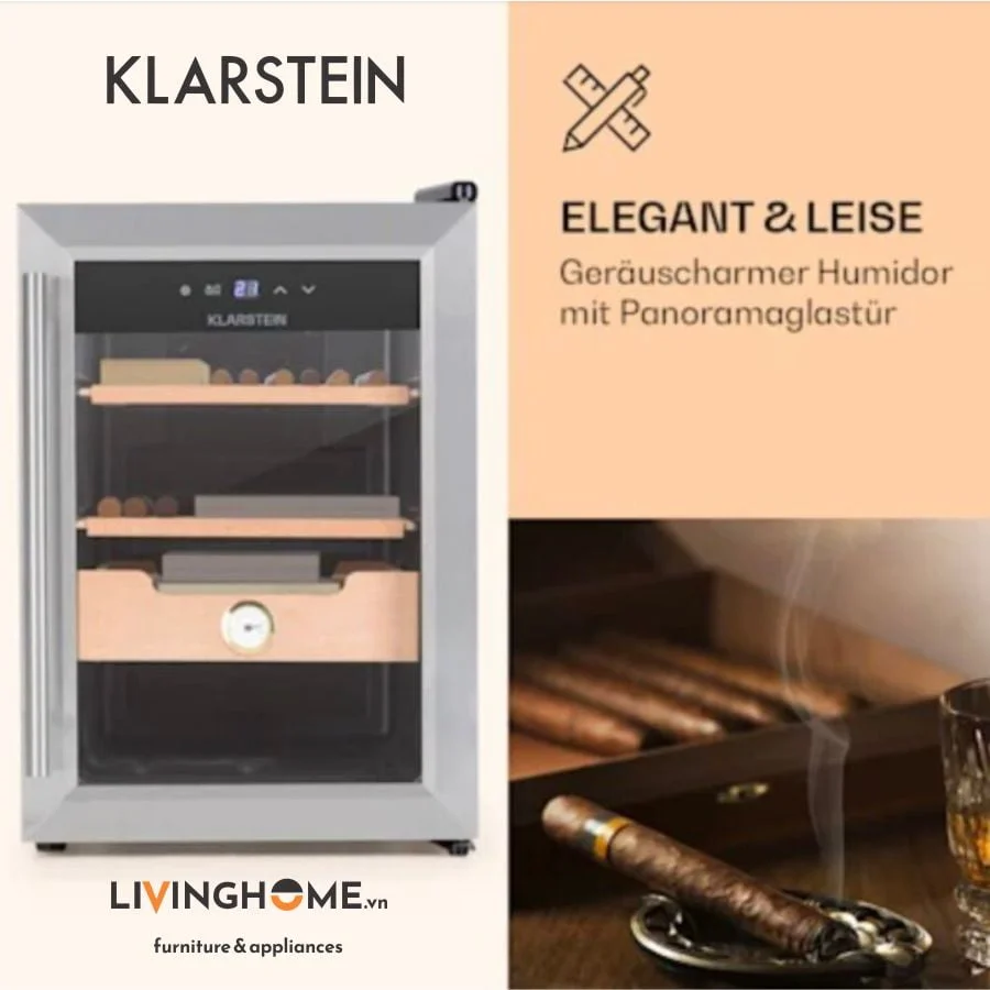 Tủ cigar Klarstein KL-EL PRESIDENT 37L được làm bằng gỗ tuyết màu đen sang trọng - Ảnh 3