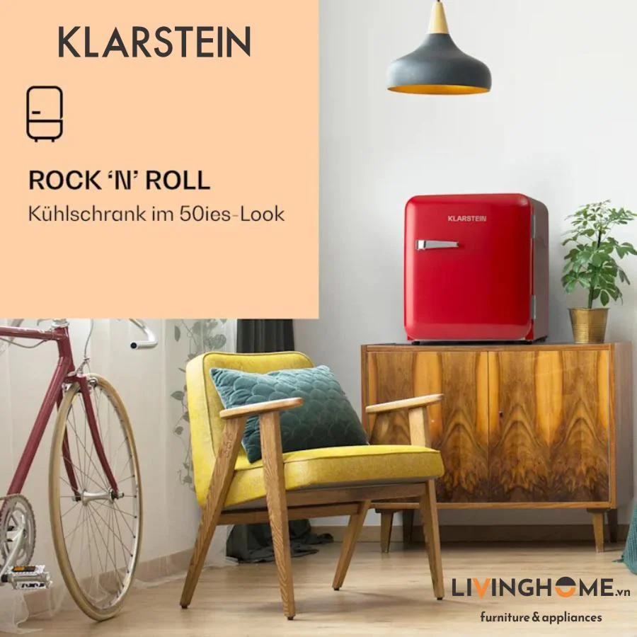 Tủ lạnh Klarstein KL-AUDREY Mini Retro màu đỏ - dung tích 48L 6 Tủ lạnh Klarstein KL-AUDREY Mini Retro màu đỏ - dung tích 48L - Ảnh 4
