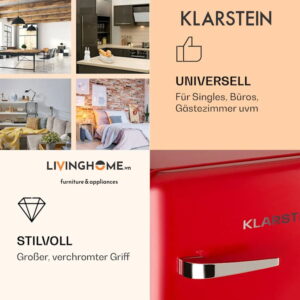 Tủ lạnh Klarstein KL-AUDREY Mini Retro màu đỏ - dung tích 48L 10 Tủ lạnh Klarstein KL-AUDREY Mini Retro màu đỏ - dung tích 48L