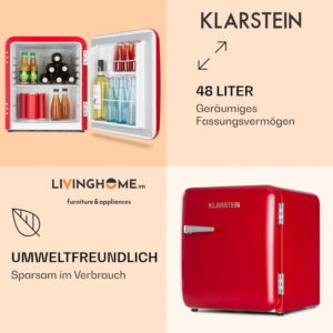 Tủ lạnh Klarstein KL-AUDREY Mini Retro màu đỏ - dung tích 48L 12 Tủ lạnh Klarstein KL-AUDREY Mini Retro màu đỏ - dung tích 48L