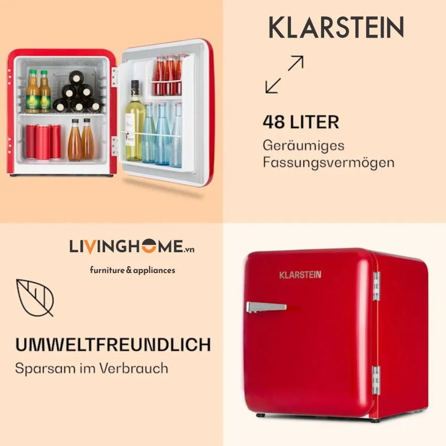 Tủ lạnh Klarstein KL-AUDREY Mini Retro màu đỏ - dung tích 48L 7 Tủ lạnh Klarstein KL-AUDREY Mini Retro màu đỏ - dung tích 48L - Ảnh 5