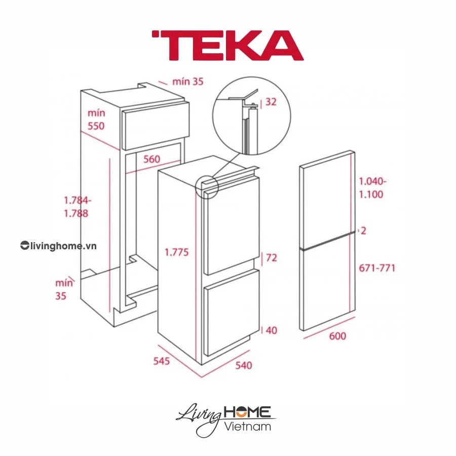 Tủ lạnh Teka CI3 350 NF lắp âm không đóng tuyết dung tích 275lít 4 Tủ lạnh Teka CI3 350 NF lắp âm không đóng tuyết dung tích 275lít - Ảnh 2