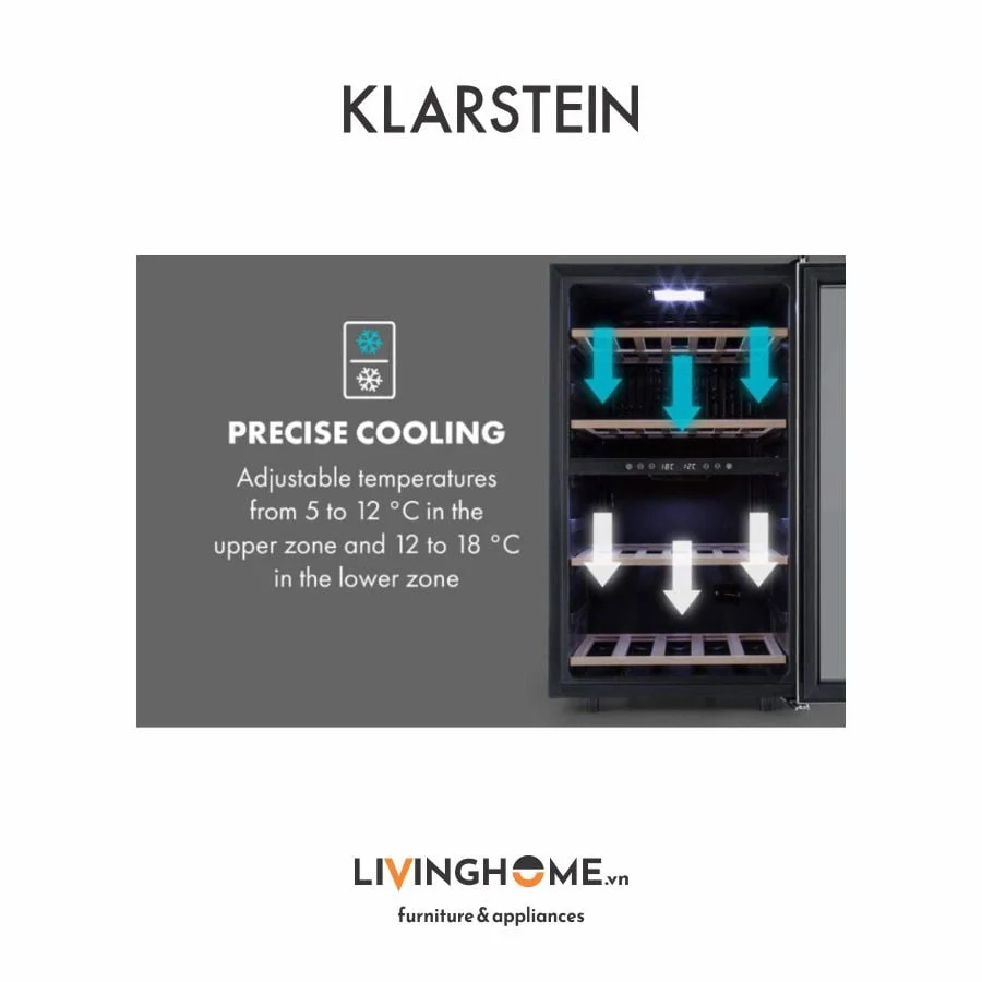 Tủ rượu vang Klarstein KL-VINAMOUR 45DUO nhập khẩu Đức 6 Tủ rượu vang Klarstein KL-VINAMOUR 45DUO nhập khẩu Đức - Ảnh 4