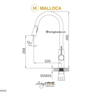 Vòi rửa chén Malloca K012C đồng thau mạ Chrome