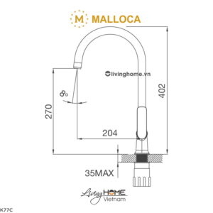 Vòi rửa chén Malloca K77C đồng thau mạ Chrome