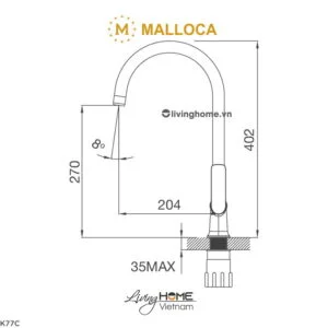 Vòi rửa chén Malloca K77C đồng thau mạ Chrome