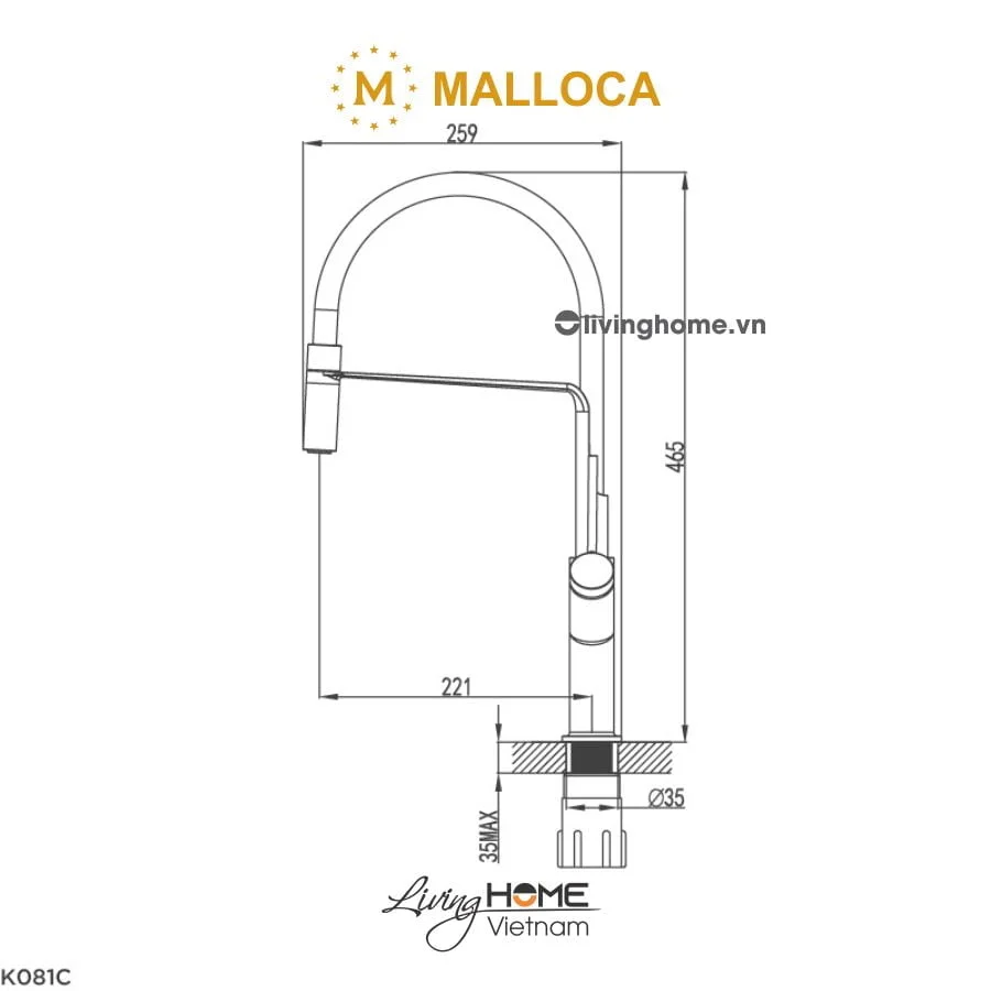 Vòi rửa chén Malloca K081C đồng thau mạ Chrome - Ảnh 6