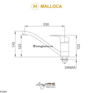 Vòi rửa chén Malloca K120N đồng thau mạ Chrome