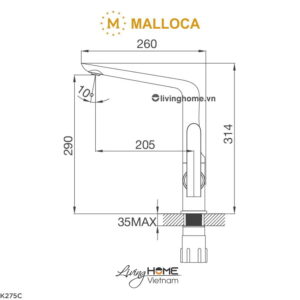 Vòi rửa chén Malloca K275C đồng thau mạ chrome
