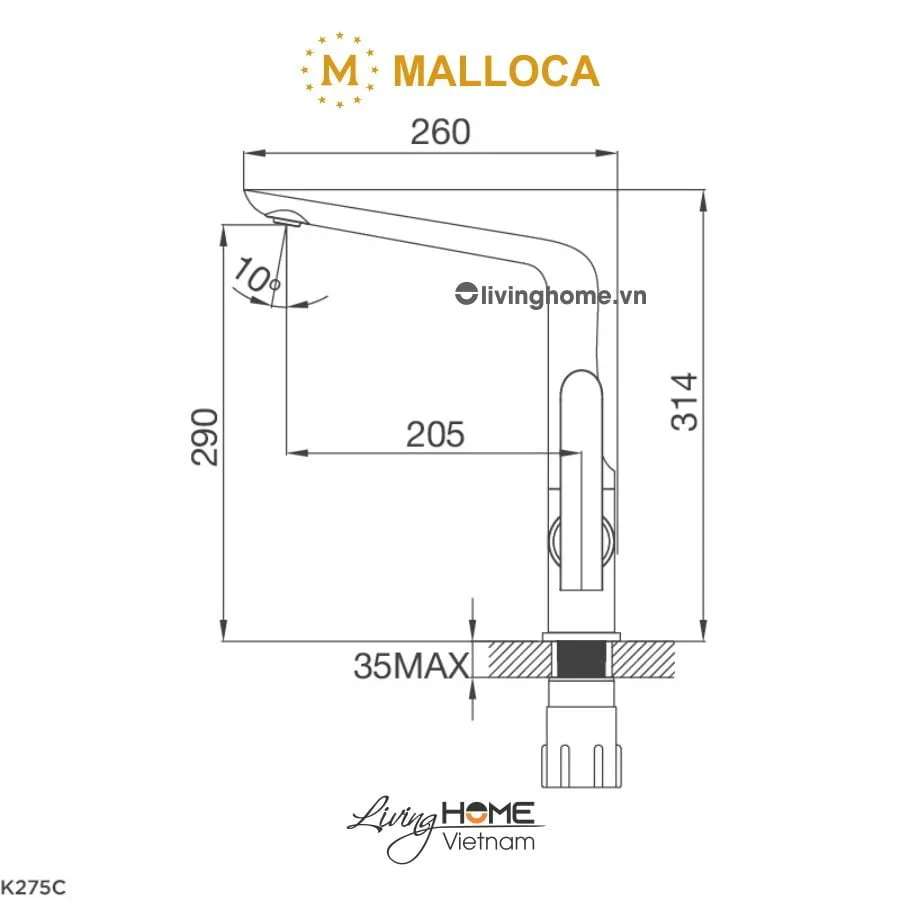 Vòi rửa chén Malloca K275C đồng thau mạ chrome - Ảnh 3