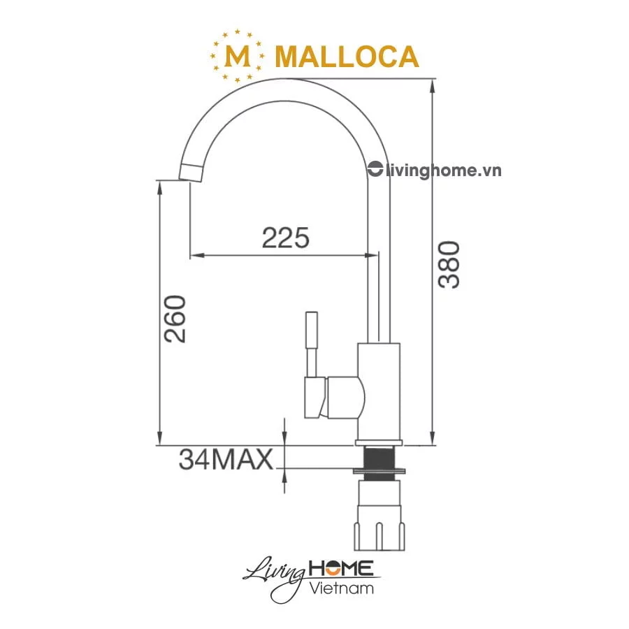 Vòi rửa chén Malloca K569-SN inox bền bỉ cổ điển - Ảnh 3