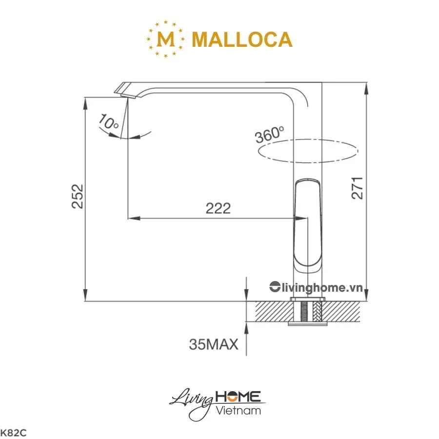Vòi rửa chén Malloca K82C đồng thau mạ Chrome - Ảnh 2