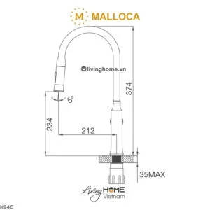 Vòi rửa chén Malloca K94C đồng thau mạ Chrome
