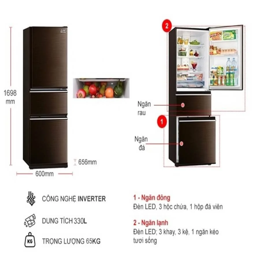 Tủ Lạnh Mitsubishi Electric Inverter 330 Lít MR-CX41ER-BRW-V 12 Tủ Lạnh Mitsubishi Electric Inverter 330 Lít MR-CX41ER-BRW-V