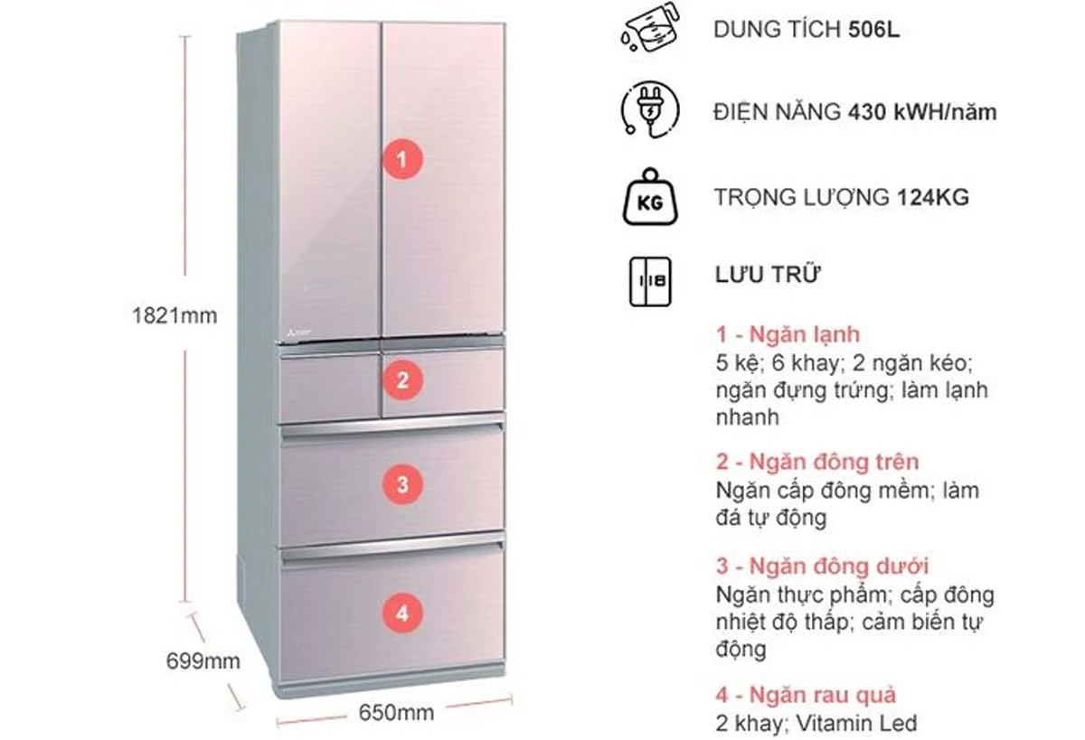 Tủ lạnh Mitsubishi Electric MR-WX52D-F-V 6 Tủ lạnh Mitsubishi Electric MR-WX52D-F-V
