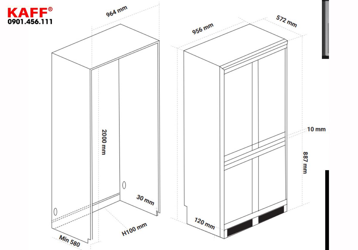 Tủ Lạnh Âm Toàn Phần Kaff KF-BI555W Luxury