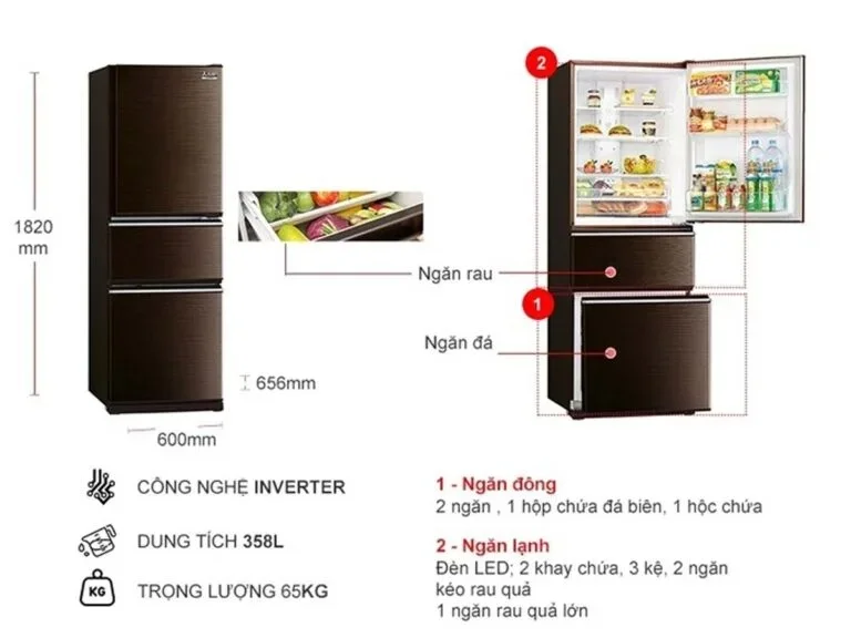 Tủ Lạnh Mitsubishi Electric Inverter 358 Lít MR-CX46EJ 14 Tủ Lạnh Mitsubishi Electric Inverter 358 Lít MR-CX46EJ