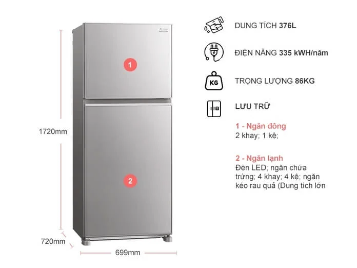 Tủ Lạnh Mitsubishi Electric Inverter 376 Lít MR-FX47EN-GSL-V 12 Tủ Lạnh Mitsubishi Electric Inverter 376 Lít MR-FX47EN-GSL-V