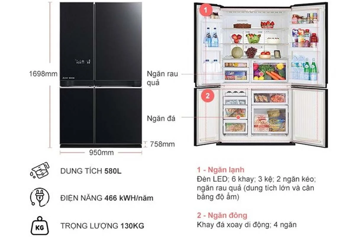 Tủ lạnh Mitsubishi Electric MR-L72EN-GBK-V 6 Tủ lạnh Mitsubishi Electric MR-L72EN-GBK-V