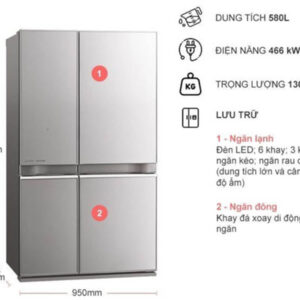 Tủ lạnh Mitsubishi Inverter 580 lít MR-L72EN-GSL-V