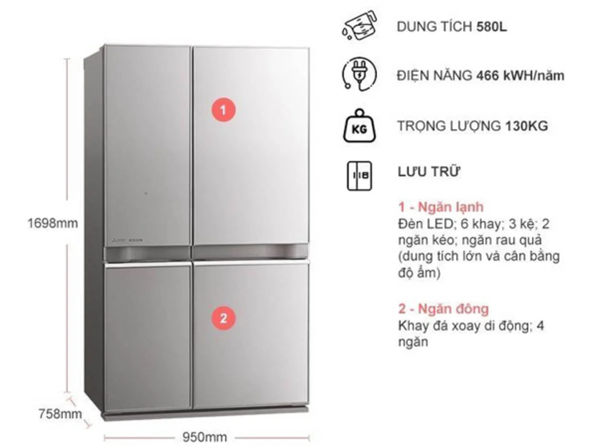 Tủ lạnh Mitsubishi Electric Inverter 580 lít MR-L72EN-GSL-V 14 Tủ lạnh Mitsubishi Inverter 580 lít MR-L72EN-GSL-V
