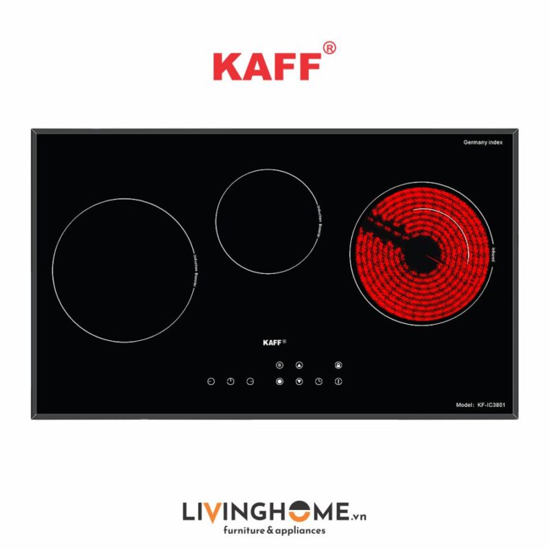 Bếp điện từ Kaff KF-IC3801 03 vùng nấu tiện lợi với nhiều chức năng nấu nướng hấp
