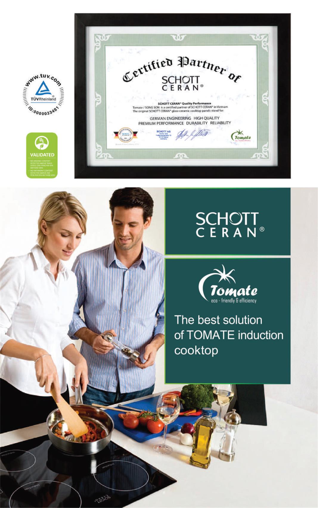 Catalog Tomate 2023 - Chứng Nhận Schott Ceran với các dòng bếp điện từ Tomate