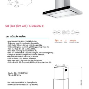 Máy Hút Mùi Tomate TOM 4203, 90CM, Ốc Đảo, 850 m3/h