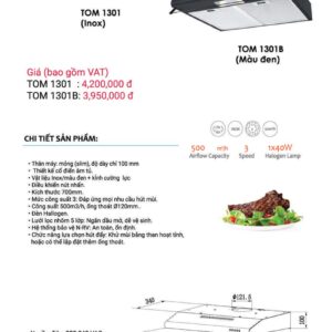 Máy Hút Mùi Tomate TOM 1301B, 70cm, Cổ Điển, 500m3/h