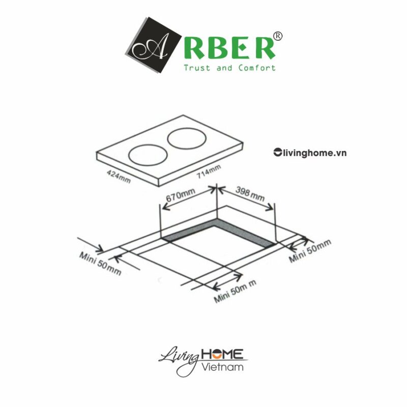 Bếp từ Arber AB373S mặt kính ceramic chịu nhiệt chịu lực vát 4 cạnh