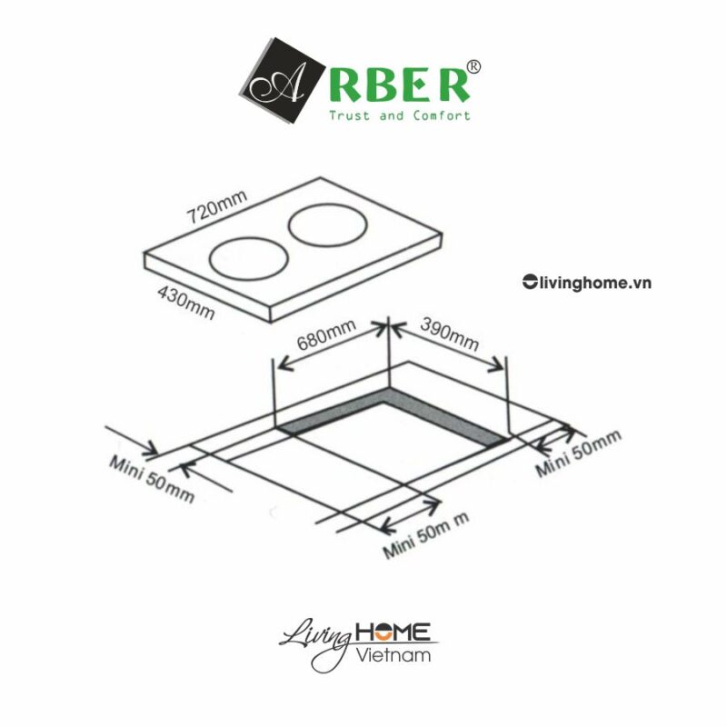 Bếp từ Arber AB667 mặt kính Kanger chịu nhiệt chịu lực vát 4 cạnh