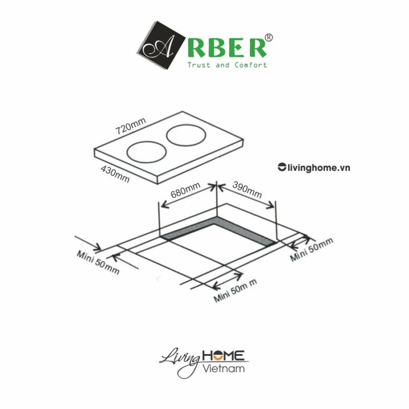 Bếp từ Arber AB677 mặt kính Kanger chịu nhiệt chịu lực vát 4 cạnh